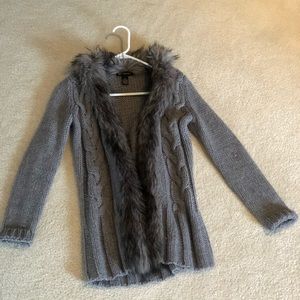 INC fur trim cardigan